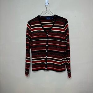 Crazy Horse Red And Gold Striped Shimmer Sweater, Size large